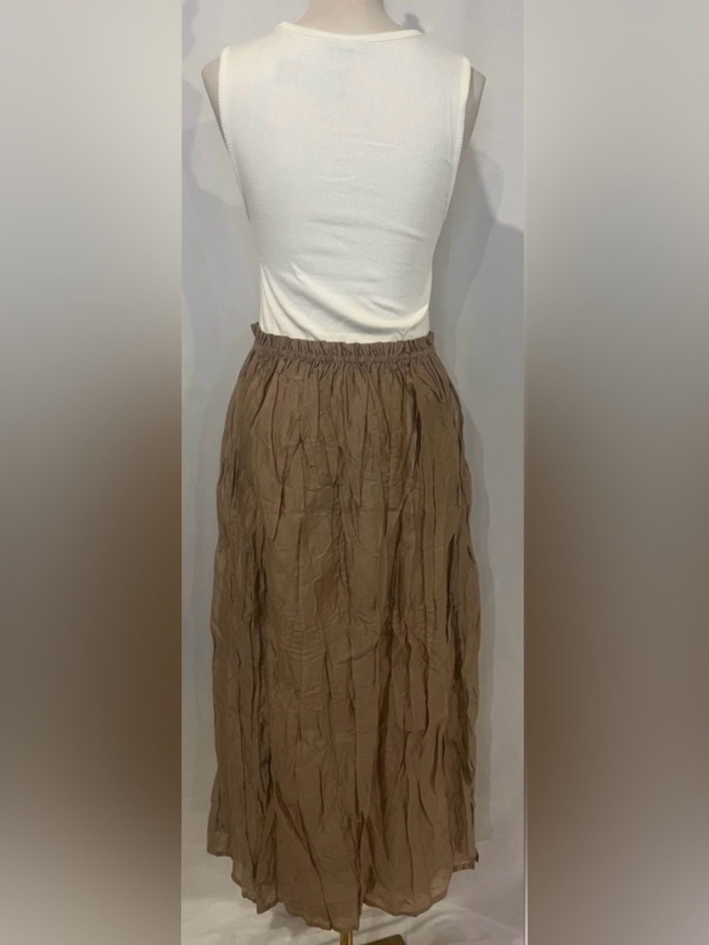 J.Crew Gathered-waist mixy ribbed tank & crinkled skirt midi dress in ivory - Picture 8 of 9